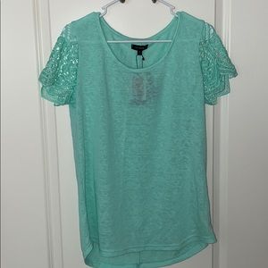 THE LIMITED Sea foam top with lace sleeves